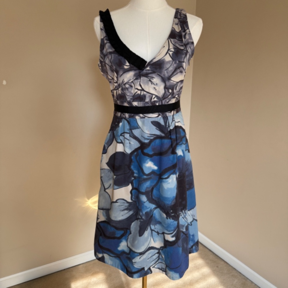 Anthropologie Moulinette Soeurs Indigo Blue Garden Watercolor Dress Size 2 - Picture 2 of 16